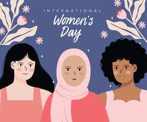 International Women's Day March 8 Girl Power Banner Poster Set Illustration Vector