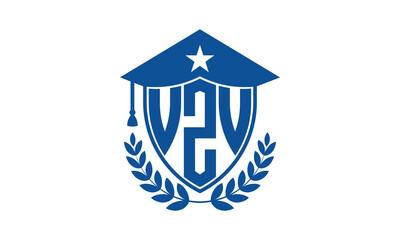 VZV three letter iconic academic logo design vector template. monogram, abstract, school, college, university, graduation cap symbol logo, shield, model, institute, educational, coaching canter, tech