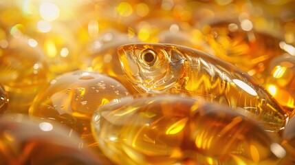 fish oil capsules with omega 3 or vitamin D, A, E, healthy diet concept