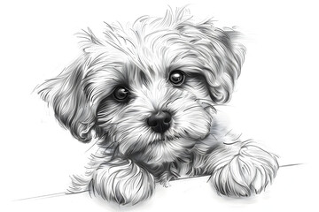 A Cute Puppy. Pencil Drawing Sketch. Generative AI