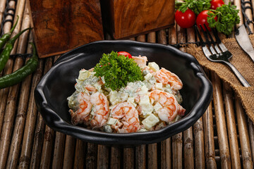 Russain mayonnaise salad with prawn