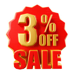 Special 3 percent offer sale tag - red sale sticker icon 3d render