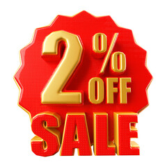 Special 2 percent offer sale tag - red sale sticker icon 3d render