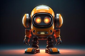 Robot transformer with bright glowing eyes on a dark background,  generated by AI. 3D illustration