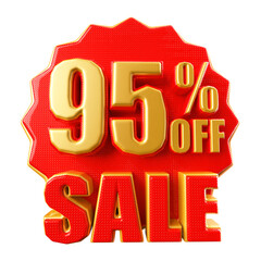Special 95 percent offer sale tag - red sale sticker icon 3d render
