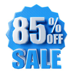 Special 85 percent offer sale tag - sale sticker icon 3d render