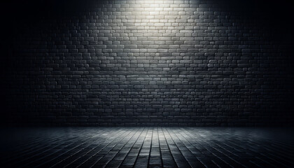 Dark Textured Brick Wall with Dramatic Lighting Design - obrazy, fototapety, plakaty