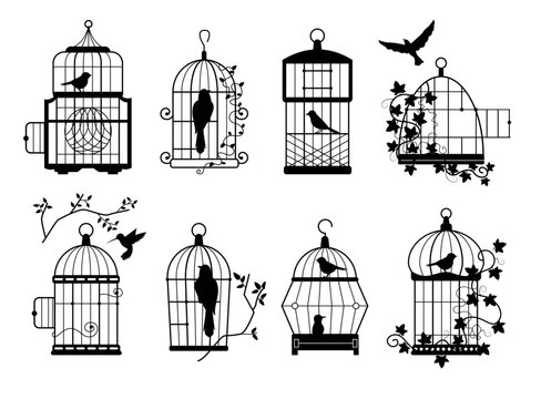 Bird cage silhouettes. Illustration birdcage design, silhouette