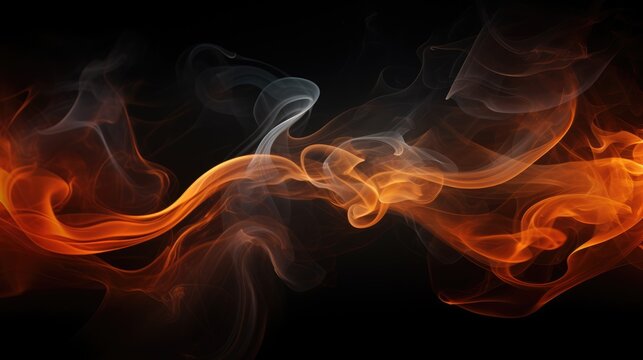 Abstract orange smoke on a dark background. An atmosphere of mystery and magic. The texture of steam and smoke.
