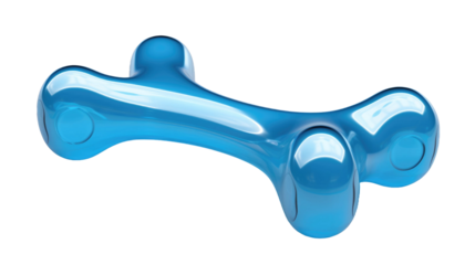 Blue rubber dog bone isolated on transparent a white background 