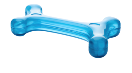 Blue rubber dog bone isolated on transparent a white background 