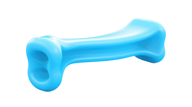 Blue rubber dog bone isolated on transparent a white background 