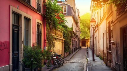 Fototapeta na wymiar Quaint Parisian neighborhood with stunning Parisian architecture and iconic landmarks.