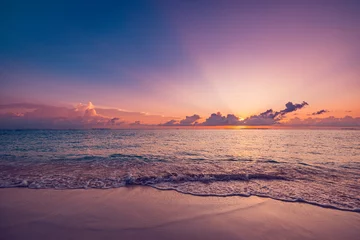 Selbstklebende Fototapeten Summer nature sea sand sky, sunrise colors clouds, horizon, tranquil background banner. Inspirational nature landscape, beautiful colors, wonderful scenery tropical beach. Beach sunset vacation coast © icemanphotos