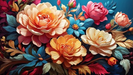 illustration of a beautiful bunch of colorful flowers made by AI generative