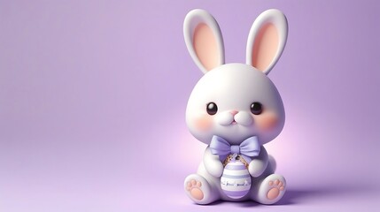 Fototapeta premium 3d cute easter bunny with eggs on lilac background