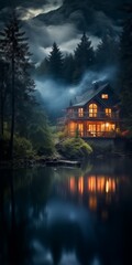 A wonderful villa in the mountains. Night landscape. High resolution