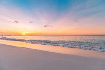 Foto op Canvas Summer nature sea sand sky, sunrise colors clouds, horizon, tranquil background banner. Inspirational nature landscape, beautiful colors, wonderful scenery tropical beach. Beach sunset vacation coast © icemanphotos
