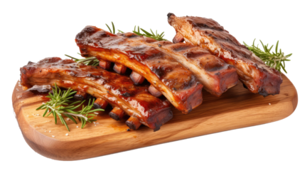 Grilled pork ribs isolated on transparent a white background