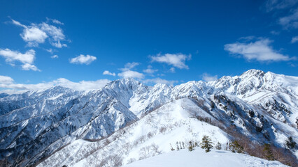 Fototapeta na wymiar 【北アルプス】冬の小遠見山山頂からの眺望