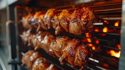 Roasting a succulent whole duck in a rotisserie with close-up view. - Powered by Adobe
