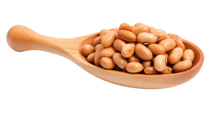 Roasted peanuts in the wooden spoon isolated on transparent a white background
