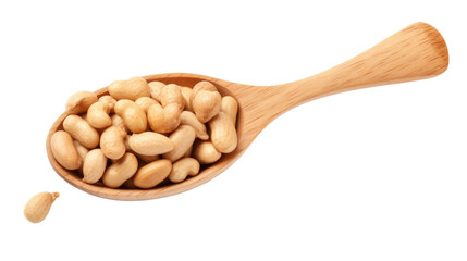 Fototapeta na wymiar Roasted peanuts in the wooden spoon isolated on transparent a white background