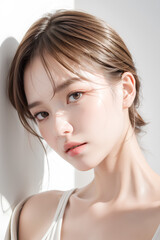 Gorgeous Young Female Model - Fashion or Cosmetics Model - Beauty with Perfect Fine Features - Beautiful Smooth Hair