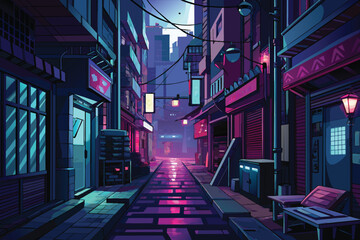 dark alley slum area suitable for cyberpunk neo noir anime footage, vector - obrazy, fototapety, plakaty