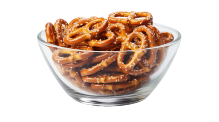 Salted pretzels in bowl isolated on transparent a white background