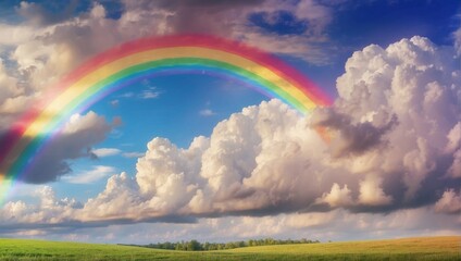 rainbow view with cloudy blue clouds background made by AI generative © M.Taufiq