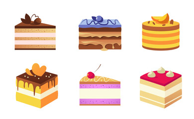 Cartoon piece of cake. Vector of cartoon cake food