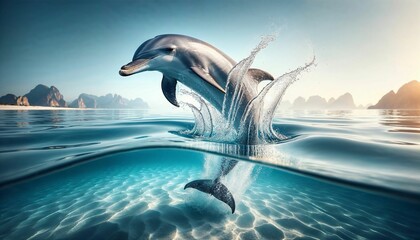 Dolphin jumping out of water. Generative AI.