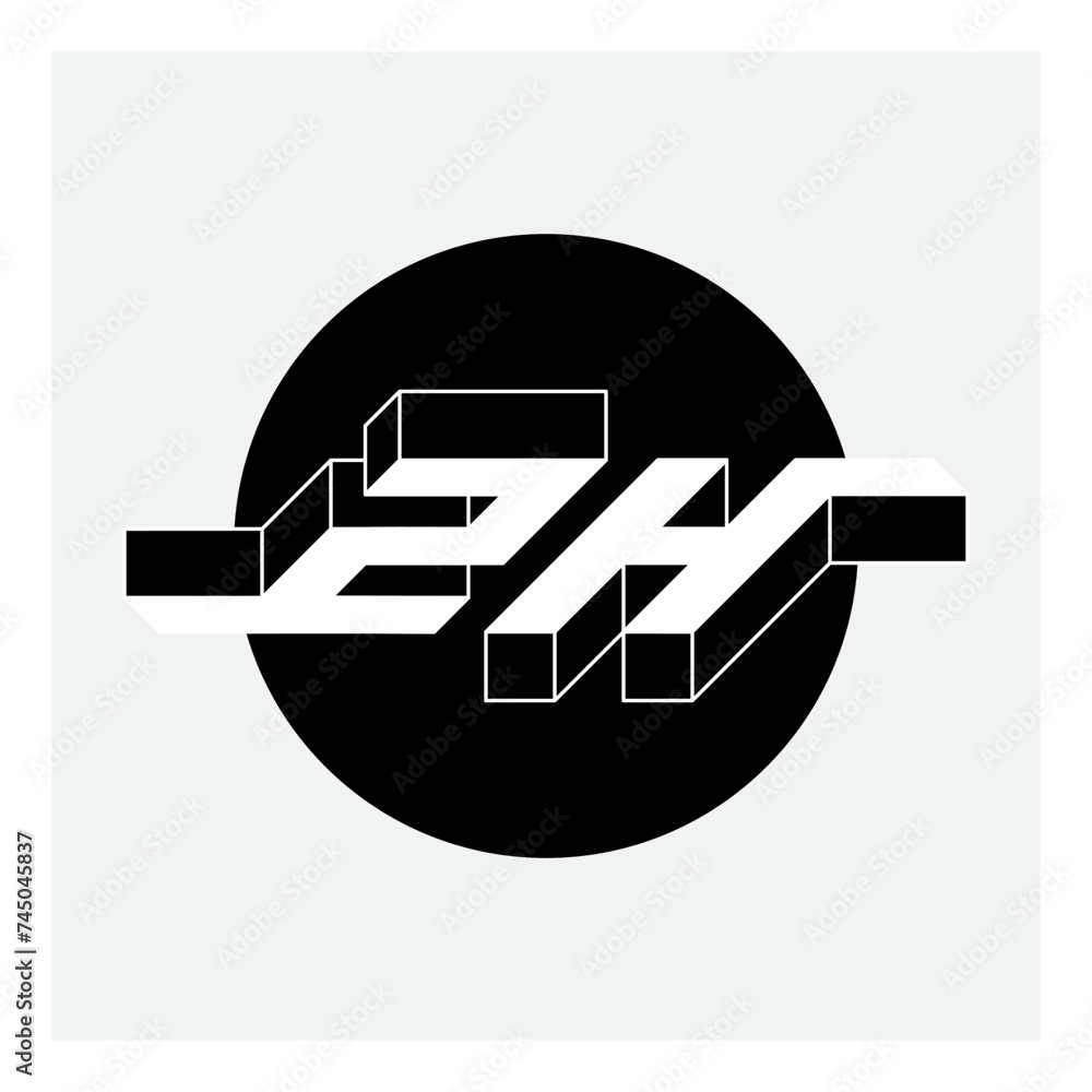 Aufkleber zh or 2h - monogram or logotype. volume alphabet. three-dimension letters z and h. isometric 3d font