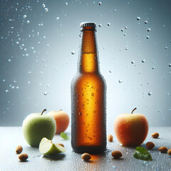 cold beer bottle with large drops of condensation on them on white background