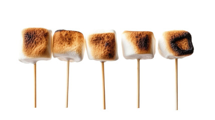 Toasted marshmallow on a stick isolated on transparent a white background