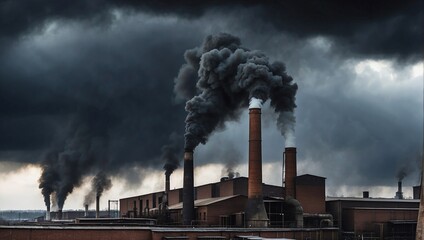 photo of a factory with a chimney emitting black smoke that pollutes the environment made by AI generative