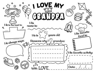 I love my Grandpa. Personalized greetings for Father's Day or Birthday. Kids printable cards.