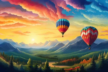 Poster hot air balloon in the mountains © violet5885