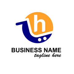 Initial h Letter in Shopping Cart, Trolley for Supermarket, Market, Shop, Store Business Simple Modern Logo Idea
