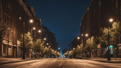 the atmosphere of a quiet urban building street at night made by AI generative