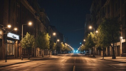 the atmosphere of a quiet urban building street at night made by AI generative
