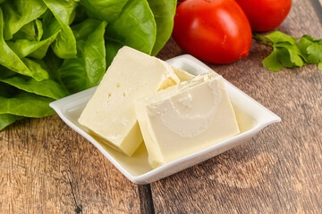Greek traditional Feta cheese in the plate