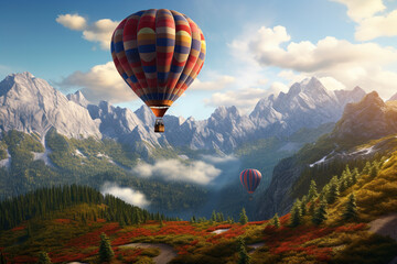 Fototapeta premium hot air balloon in the mountains