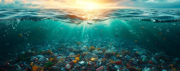 Poster Garbage floating in the middle of the sea © apirom