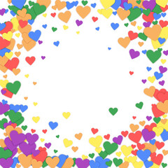 Rainbow colored scattered hearts. LGBT valentine