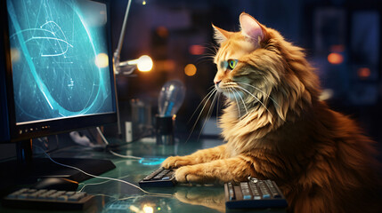 Furry Supervisor Cat Overseeing the Digital Realm
