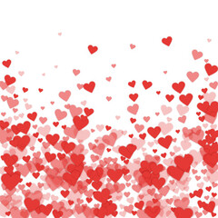 Red hearts scattered on white background.