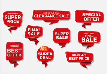 Modern origami sale stickers and tags red collection