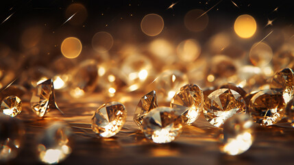 Glistening Opulence Golden Diamonds Amidst Bokeh - obrazy, fototapety, plakaty